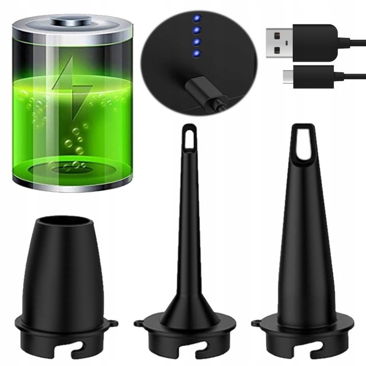 Pompka Elektryczna do Materaca Basenu Piłki Akumulatorowa USB-C +3 Końcówki