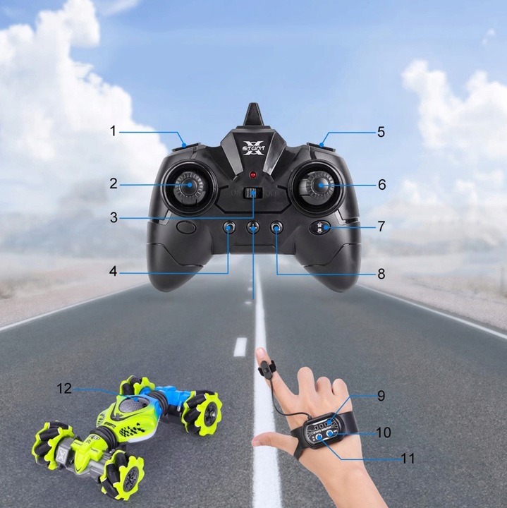 Czujnik gestów RC samochód kaskaderski z lekką muzyką, pilotem Samochody