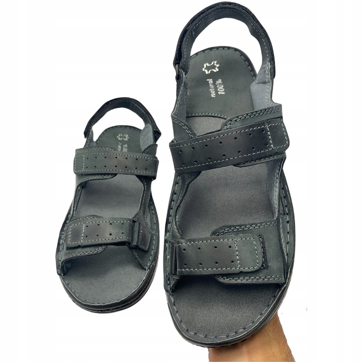SANDAŁY MĘSKIE SKÓRZANE OBUWIE BUTY NA RZEPY SKÓRA BYDLĘCA + GRATIS ŁYŻKA