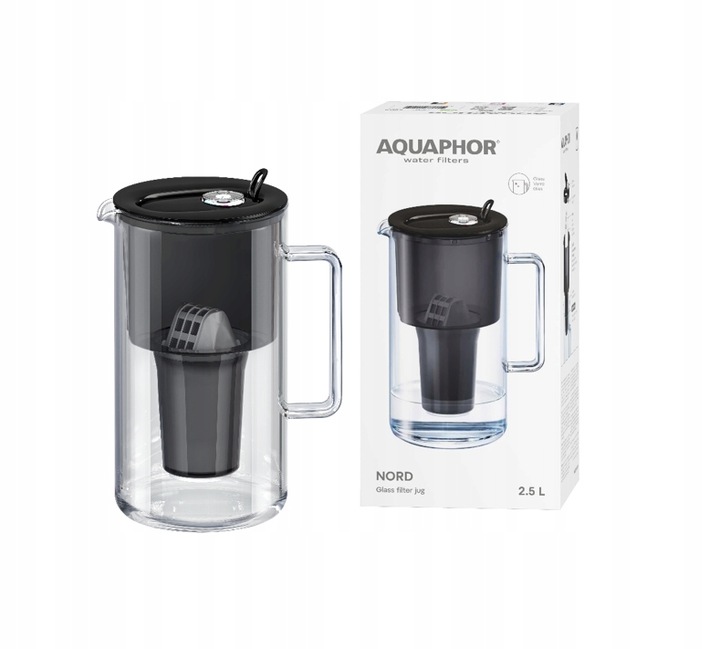 Dzbanek filtrujący szklany Aquaphor Nord 2,5l z wkładem A5 (350l), czarny