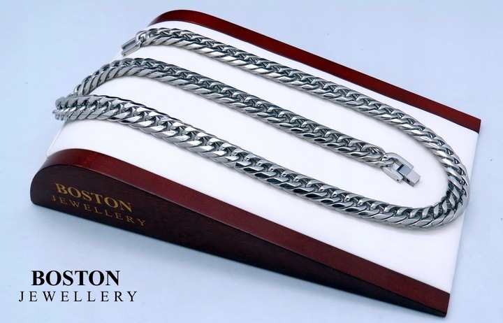 GRUBY SREBRNY ŁAŃCUCH ŁAŃCUSZEK MĘSKI NA SZYJĘ STAL CHIRURGICZNA 316L 9 MM