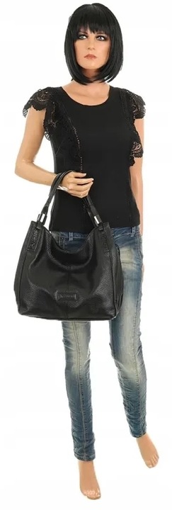 Torebka Damska listonoszka worek na ramię duża pojemna CWHS0581 Czarna