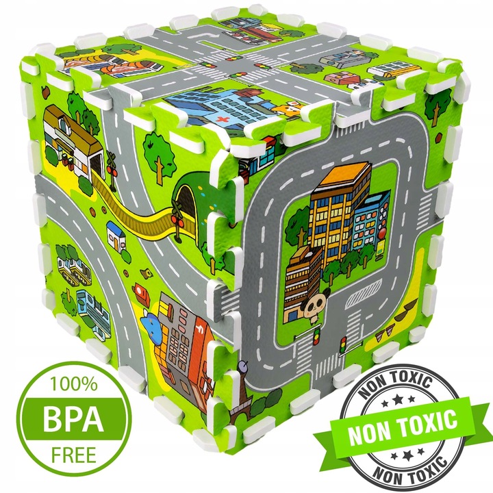 GRUBE PUZZLE PIANKOWE DUŻA MATA PODŁOGOWA EDUKACYJNA 90x90 ULICE MIASTO