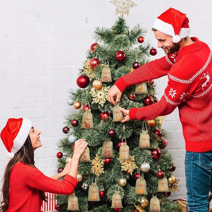 24X WORECZKI JUTOWE KALENDARZ ADWENTOWY DO WYPEŁNIENIA DIY Z CYFRAMI 1-24