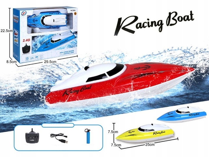 ŁÓDŹ ŁÓDKA MOTORÓWKA NA RADIO Z ŁADOWARKĄ USB ZDALNIE STEROWANA RC + PILOT