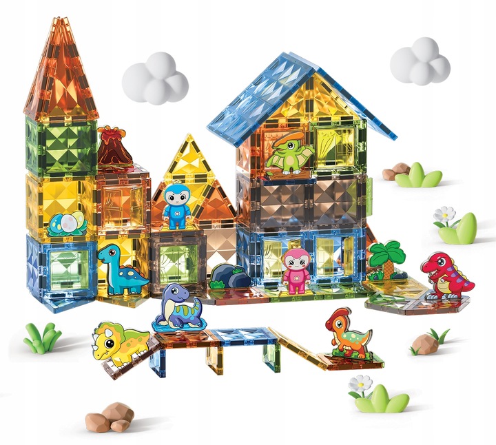 Klocki Magnetyczne Diamentowe Dinozaury 90 el Zestaw Konstrukcyjny dla