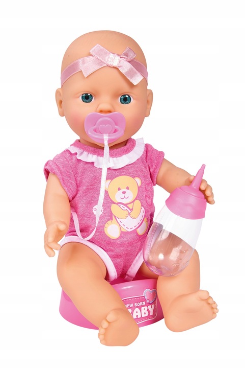 ZESTAW LALKA NEW BORN BABY BOBAS 30 CM PIJE SIKA + NOCNIK SMOCZEK BUTELKA