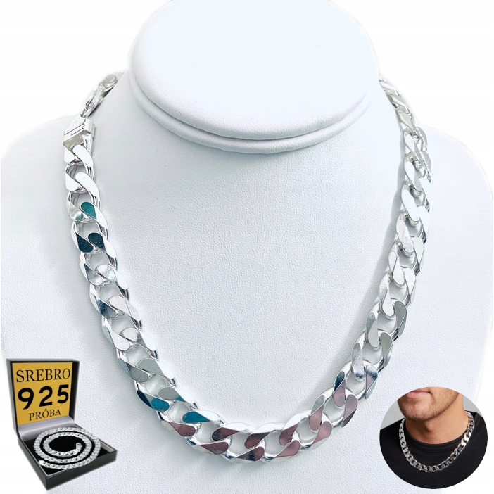 Łańcuszek SREBRO pr.925 Męski Srebrny 9mm GRUBY WŁOSKI Łańcuch Diamentowany