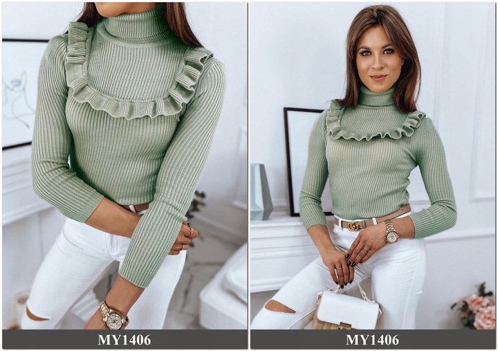 PRĄŻKOWANY SWETER DAMSKI GOLF KOLORY ox128 UNI