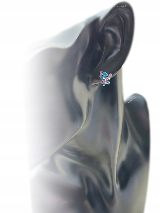 Pr.925 Srebrne bajkowe kolczyki Stich z serduszkiem -HIT kolorowy Stitch