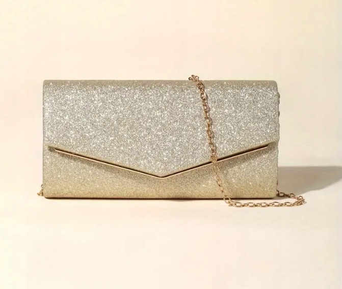 TOREBKA DAMSKA KOPERTÓWKA WIZYTOWA WIECZOROWA NA RAMIĘ DAMSKA ZŁOTA BROKAT