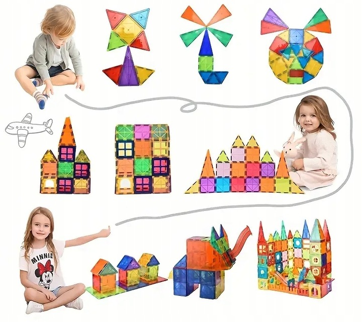 KLOCKI MAGNETYCZNE KONSTRUKCYJNE EDUKACYJNE ZESTAW 100 EL DUŻE PANELE 3D