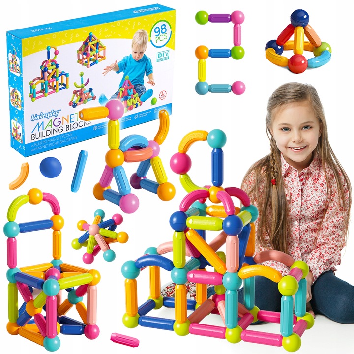 DUŻE KLOCKI MAGNETYCZNE KONSTRUKCYJNE EDUKACYJNE STICKS PATYCZKI XXL 98 ele