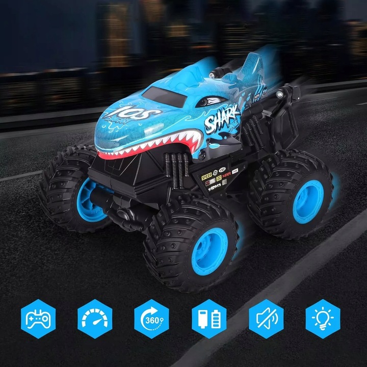 ZDALNIE STEROWANE AUTO REKIN MONSTER TRUCK RC Z MUZYKĄ LED 2.4GHZ OBRÓT 360