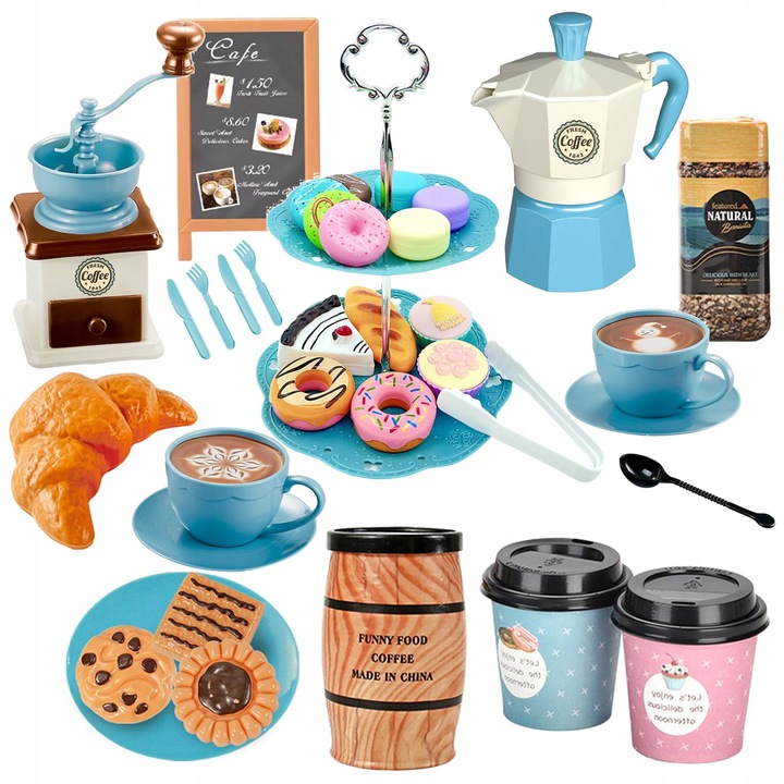 SERWIS KAWOWY ZESTAW DO KAWY FILIŻANKI MŁYNEK KAWA CIASTKA KAWIARNIA DZIECI