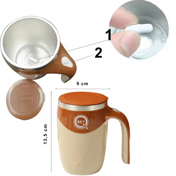 KUBEK TERMICZNY SAMOMIESZAJĄCY 380ml SAM MIESZA LCD TEMPERATURA DO KAWY USB