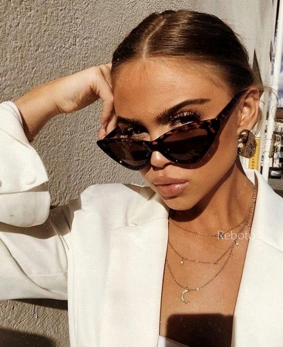 Okulary pilotki KOCIE OKO czarne PROSTOKĄTNE retro Damskie Przeciwsłoneczne