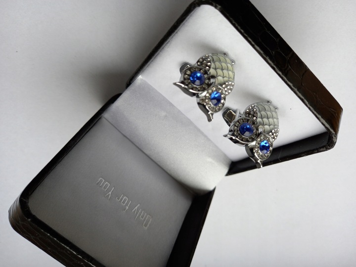 Srebrne spinki do mankietów koszuli Ptak Sowa