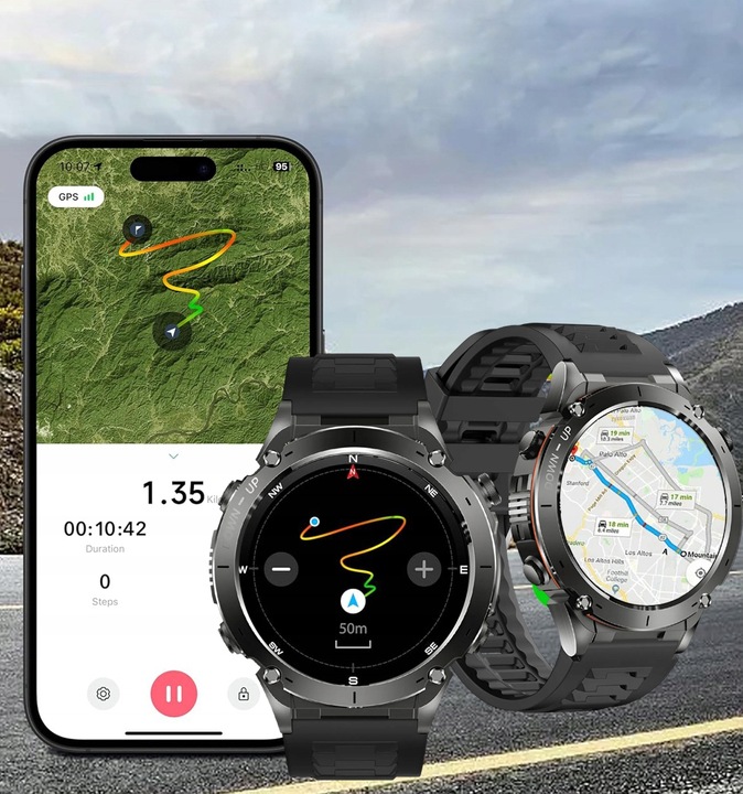 SMARTWATCH MĘSKI ZEGAREK GPS 730 MAH KOMPAS ROZMOWY LATARKA AMOLED PL