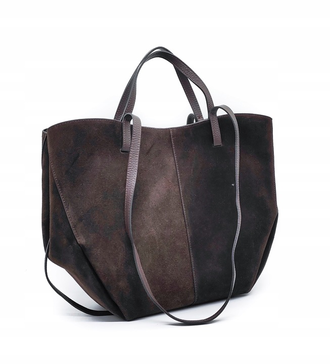 Torebka shopper zamszowa Vera Pelle - brązowa czekolada