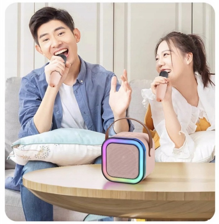 BEZPRZEWODOWY PRZENOŚNY ZESTAW DO KARAOKE ZESTAW RGB 2 MIKROFONY USB
