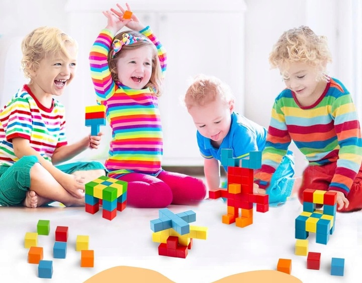 KLOCKI MAGNETYCZNE KOSTKA KOLOROWE SZEŚCIANY FIGURY 3D 69 elementów