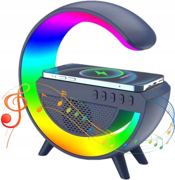 GŁOŚNIK MOBILNY PRZENOŚNY BEZPRZEWODOWE ŁADOWANIE BLUETOOTH LAMPKA RGB