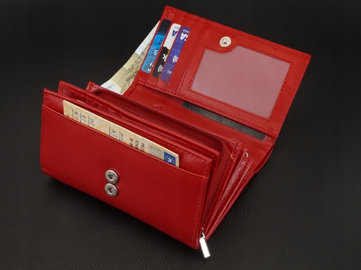 KOCHMANSKI portfel damski skórzany średni zapinany super pojemny czerwony