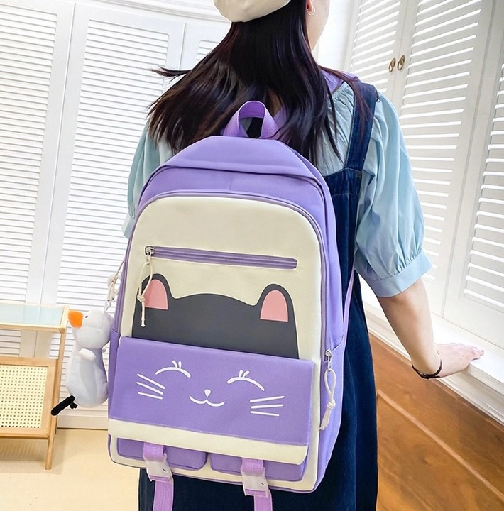 PLECAK SZKOLNY KOT KOTEK DLA DZIEWCZYNKI Z KOTKIEM PIÓRNIK + TOREBKA 5w1