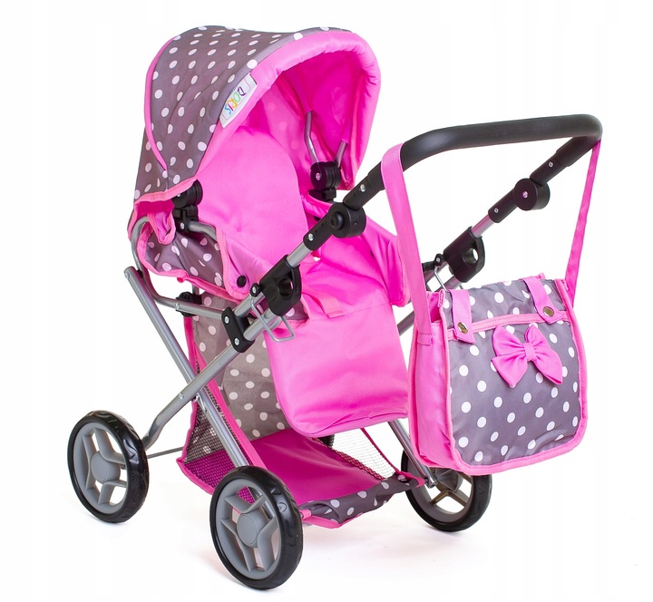 Wózek dla lalek 3w1 SPACEROWY GŁEBOKI + INTERAKTYWNA LALKA BOBAS zestaw XXL