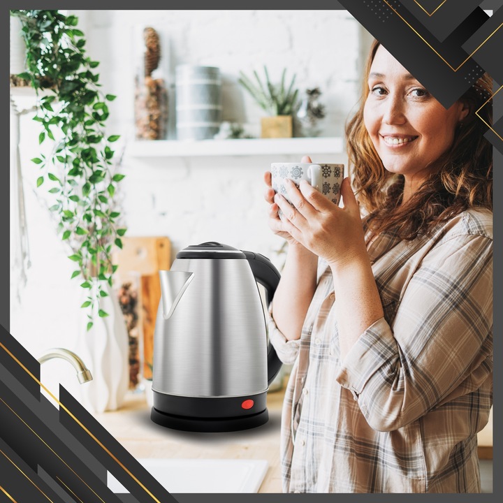 CZAJNIK ELEKTRYCZNY BEZPRZEWODOWY STALOWY DUŻY MOCNY SREBRNY 2200 W 1,8 L