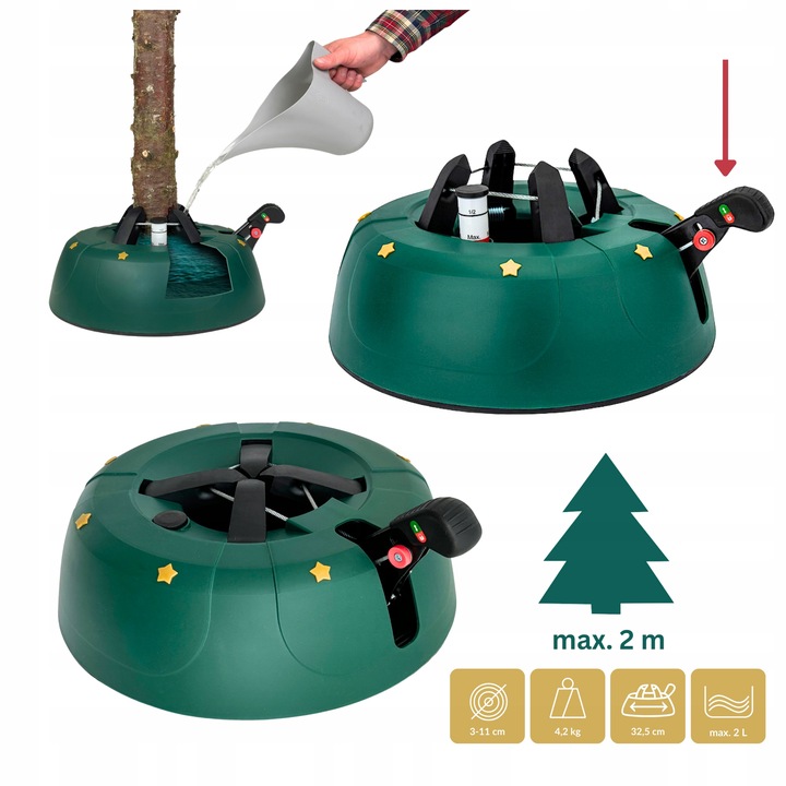 Stojak pod choinkę STABILNY PODSTAWA POD DRZEWKO ZIELONA DO 2 METRÓW