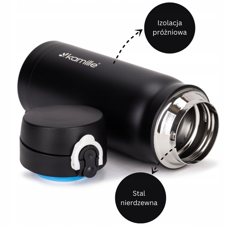 KUBEK TERMICZNY TERMOS STALOWY 100% SZCZELNY pojemny bidon 360 ml KAMILLE