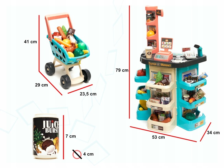 SUPERMARKET SKLEP SPOŻYWCZY Z WYPOSAŻENIEM KASA FISKALNA + WÓZEK MIĘTOWY