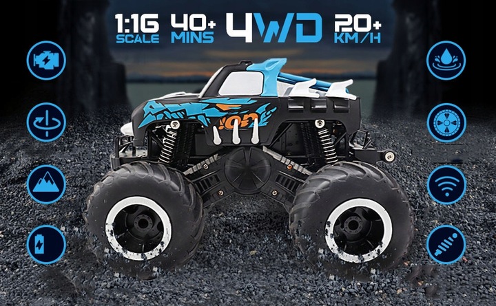 SAMOCHÓD ZDALNIE STEROWANY 1:16 4WD RC MONSTER TRUCK OFF-ROAD Z PILOT