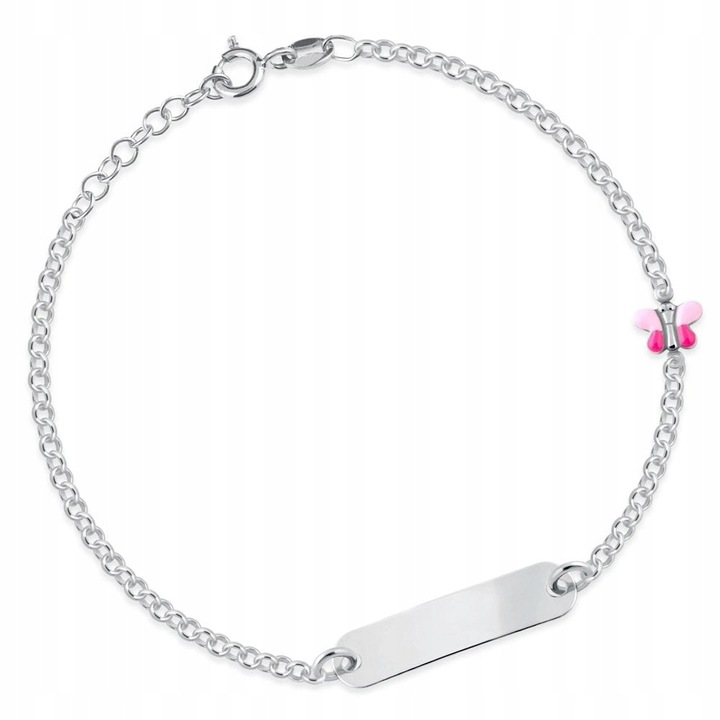 Bransoletka Srebrna 925 Motylek z Imieniem Grawer Pamiątka Chrztu Świętego