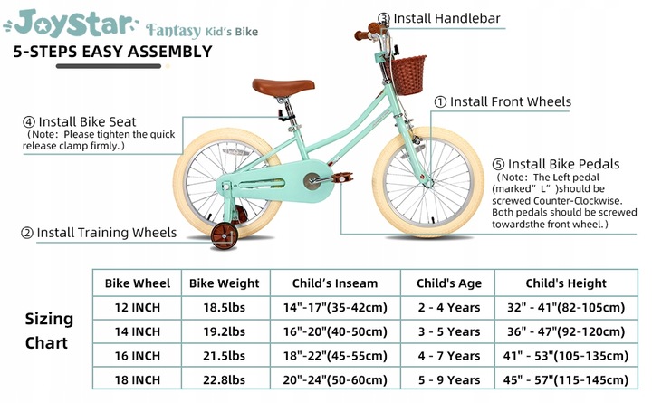 JOYSTAR 18-calowy rower dla dzieci 5-9 lat Stabilizatory Hand&Coaster