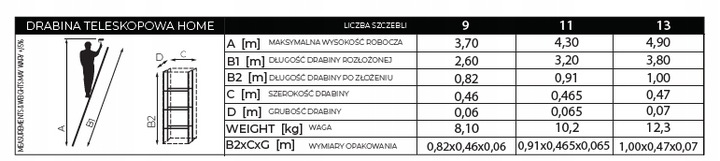 Drabina teleskopowa 11 stopni przystawna składana antypoślizgowa 3,2 m