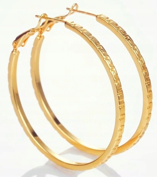 Złote Kolczyki Koła 585 36mm 14k Grecki Wzorem Kolczyki Damskie Prezent