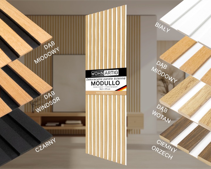 Lamele na białej płycie HDF - zestaw 59,5 cm x 275 cm - DĄB Miodowy i inne