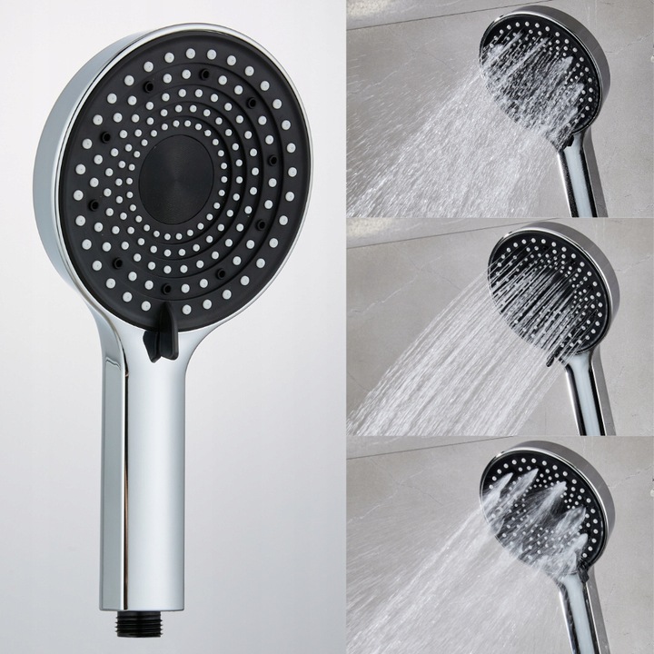 Słuchawka prysznicowa natryskowa 3 funkcje ekologiczna ANTI-CALC chrom duża