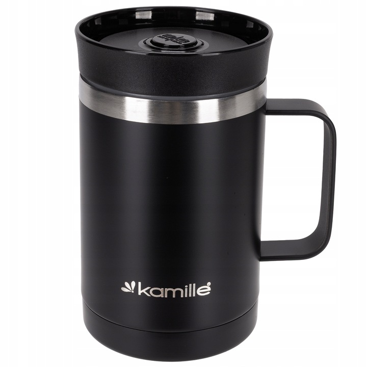 KUBEK TERMICZNY Z UCHEM TERMOS STALOWY SCZELNY pojemny bidon KAMILLE 360 ml