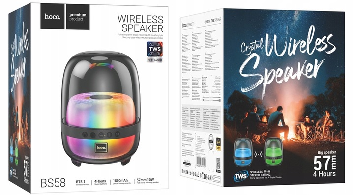 GŁOŚNIK BEZPRZEWODOWY BLUETOOTH WYSOKA JAKOŚĆ DŹWIĘKU KOLOROWY LED CZARNY