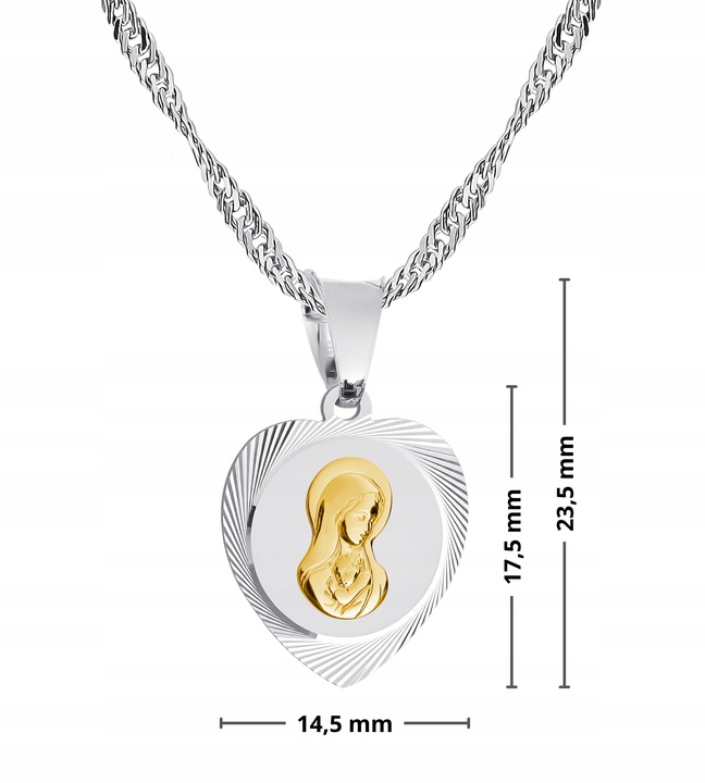 Medalik Komunijny Łańcuszek Srebrny Matka Boska Serce do Komunii do Chrztu