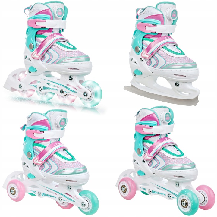 Rolki Łyżwy Wrotki Regulowane 4w1 RAVEN Lia PLUS Mint 30-33 Kółka LED