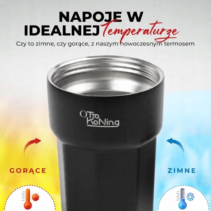 Kubek termiczny Otto Koning 350ml stalowy czarny do kawy i podróży