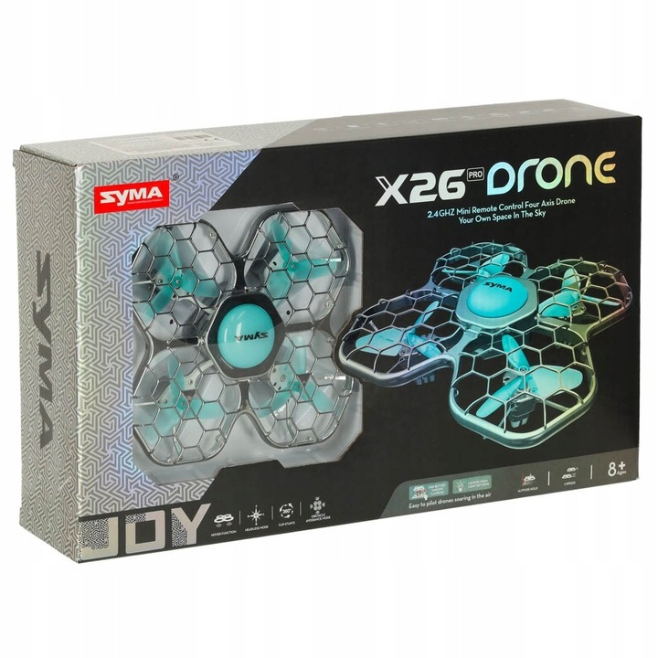 DRON RC SYMA X26 PRO - AKROBACJE LED WIFI ZAWIS - UNIKA PRZESZKODY DUŻY AKU