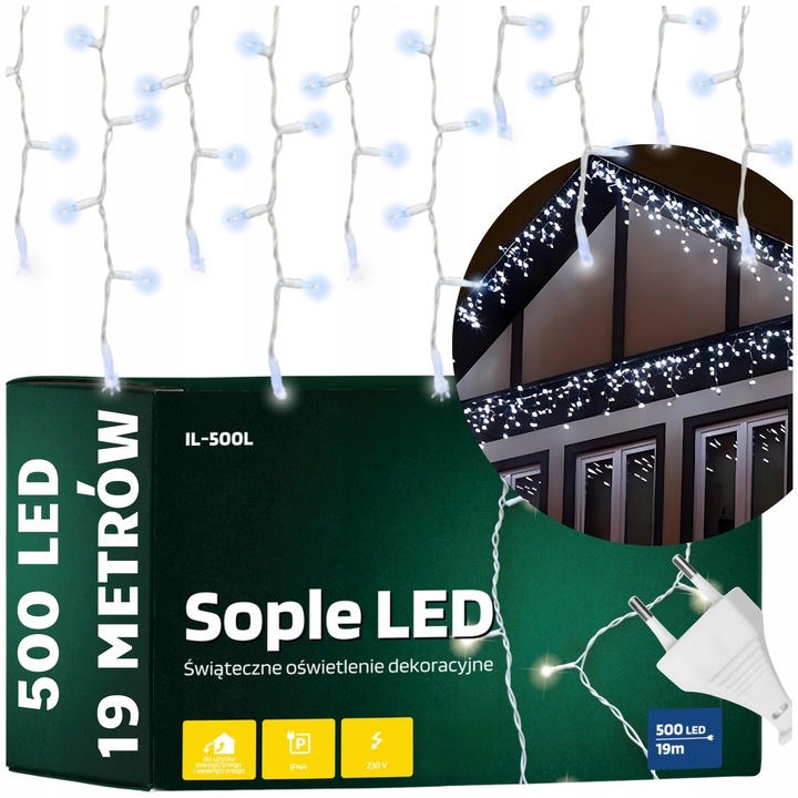 Światełka lampki świąteczne zewnętrzne sople na dom balkon ogrodowe 500 led