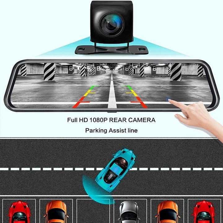 Wideorejestartor w lusterku z kamerą cofania samochodowa 2w1 WIF APLIKACJA