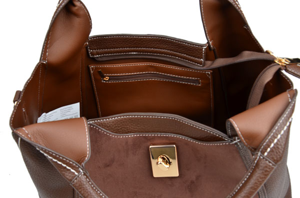 BESTINI torebka damska SHOPPER na ramię A4 ZAMSZ czekolada shopper